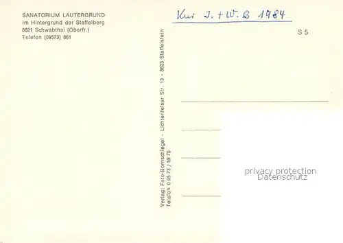 AK / Ansichtskarte Schwabthal Sanatorium Lautergrund mit Staffelberg Fliegeraufnahme Schwabthal