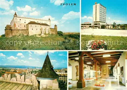 AK / Ansichtskarte Zvolen Zamok Spravna budova drevokombinatu Bucina Pohlad na mesto zo severnej strany zamockej atiky Interier zamku Zvolen