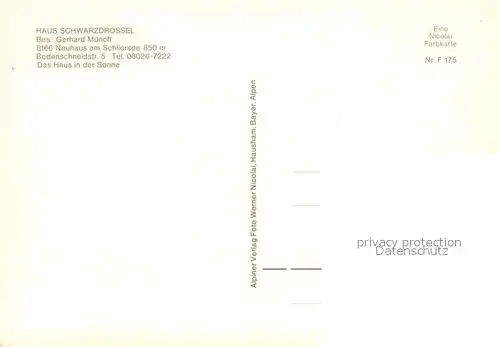 AK / Ansichtskarte Neuhaus_Schliersee Gaestehaus Pension Haus Schwarzdrossel Neuhaus Schliersee