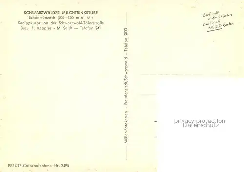 AK / Ansichtskarte Schoenmuenzach Schwarzwaelder Milchtrinkstube Kneippkurort an der Schwarzwald Taelerstrasse Schoenmuenzach