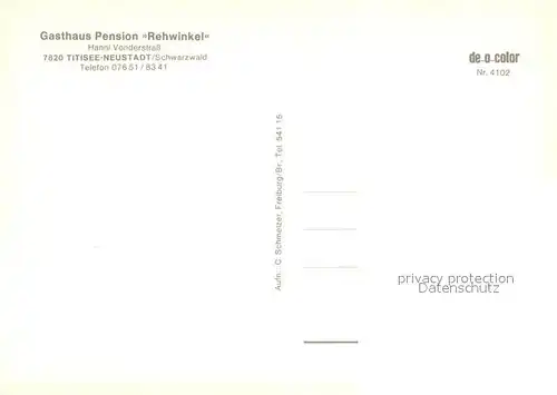 AK / Ansichtskarte Titisee Neustadt Gasthaus Pension Rehwinkel im Schwarzwald Titisee Neustadt