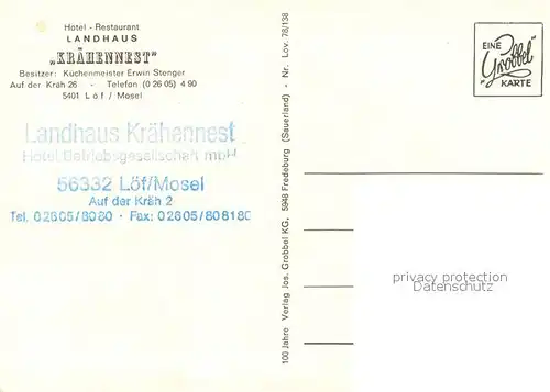AK / Ansichtskarte Loef_Mosel Hotel Restaurant Landhaus Kraehennest Loef_Mosel