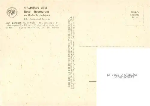 AK / Ansichtskarte Gondorf_Bitburg Waldhaus Eifel Hotel Restaurant am Hochwildschutzpark Gondorf Bitburg