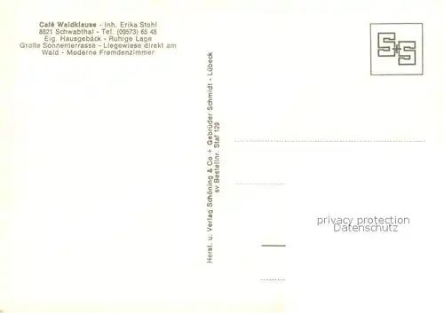 AK / Ansichtskarte Schwabthal Cafe Waldklause Gastraum Terrasse Schwabthal