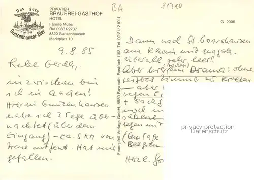 AK / Ansichtskarte Gunzenhausen_Altmuehlsee Brauerei Gasthof Hotel Restaurant Bruecke Partie an der Altmuehl Gunzenhausen Altmuehlsee