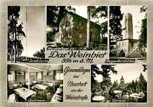 AK / Ansichtskarte Gimmeldingen Weinbiethaus Schutzhuette des Pfaelzerwaldvereins Sendeturm Bergwetterstation Gimmeldingen