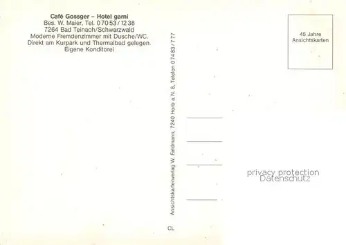 AK / Ansichtskarte Bad_Teinach Zavelstein Cafe Gossger Hotel garni im Schwarzwald Restaurant Freibad Bad_Teinach Zavelstein