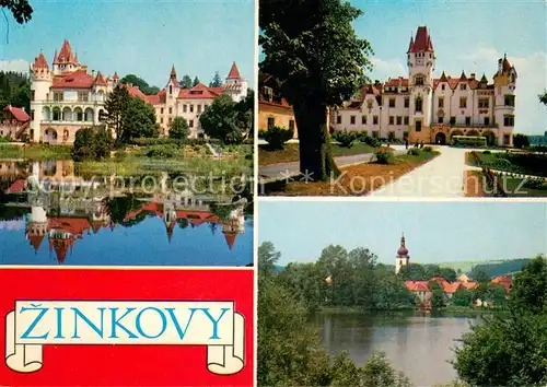 AK / Ansichtskarte Zinkovy Schloss Blick ueber den See zur Kirche Zinkovy