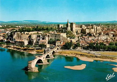 AK / Ansichtskarte Avignon_Vaucluse Le Rhone et les ruines du pont Saint Benezet vue aerienne Avignon Vaucluse