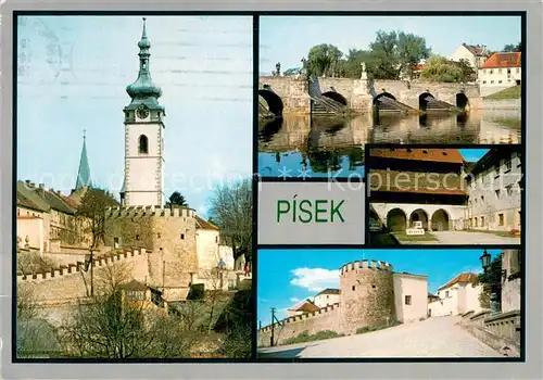 AK / Ansichtskarte Pisek_Tschechien Stadtmauer Kirche Wottawa Bruecke Pisek Tschechien