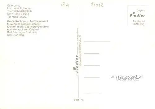 AK / Ansichtskarte Bad_Fuessing Cafe Luise Gastraum Verkaufstheke Bad_Fuessing