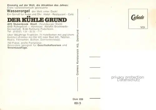 AK / Ansichtskarte Stukenbrock Restaurant Der Kuehle Grund Wasserorgel Stukenbrock