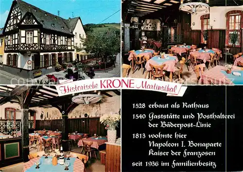 AK / Ansichtskarte Martinsthal Historisches Weinhaus Zur Krone Gastraum Fachwerkhaus Martinsthal