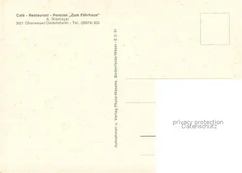 AK / Ansichtskarte Oedelsheim Restaurant Zum Faehrhaus an der Oberweser Terrasse Fahrgastschiff Oedelsheim