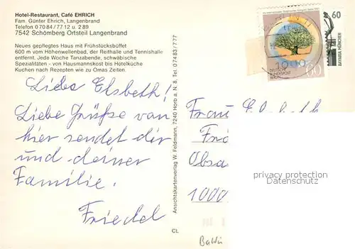AK / Ansichtskarte Langenbrand_Schoemberg Hotel Restaurant Ehrich Restaurant Freibad Tennishalle Reiten Langenbrand Schoemberg
