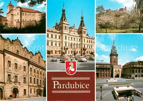 AK / Ansichtskarte Pardubice_Pardubitz Arnostem z Pardubic Pernstynovo radnici Zelenou branou Tato cast je mestskou Velkou pardubickou Rozrustaji Polabiny Dukla a Visnovka Pardubice Pardubitz