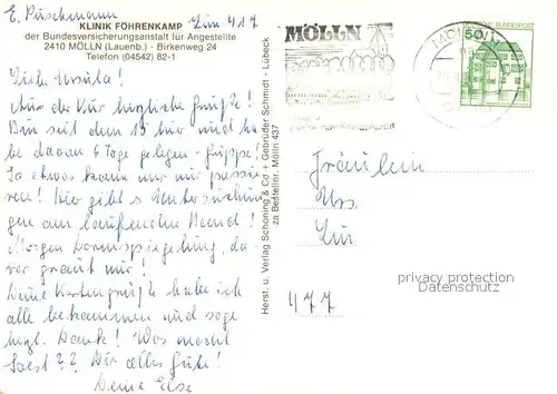 AK / Ansichtskarte Moelln_Lauenburg Klinik Foehrenkamp Fliegeraufnahme Musikzimmer Park Statue Moelln_Lauenburg