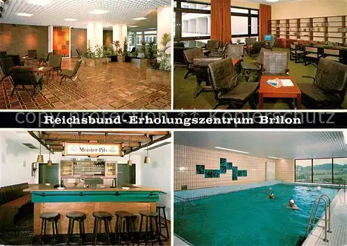 AK / Ansichtskarte Brilon Reichsbund Erholungszentrum Gastraum Bar Hallenbad Brilon