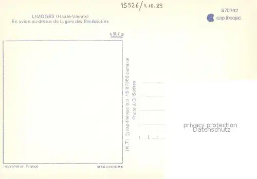 AK / Ansichtskarte Limoges_Haute_Vienne En avion au dessus de la gare des Benedictins Limoges_Haute_Vienne
