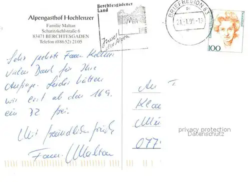 AK / Ansichtskarte Berchtesgaden Alpengasthof Hochlenzer Terrasse Alpenblick Berchtesgaden