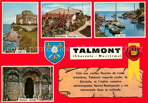 AK / Ansichtskarte Talmont Bourgenay Eglise Maison fleuries Le port Portail roman Talmont Bourgenay