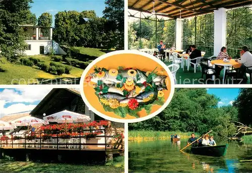 AK / Ansichtskarte Krutyn Lesna Camping PTT Piecki Gaststube Seeterrasse Bootsfahrt Krutyn