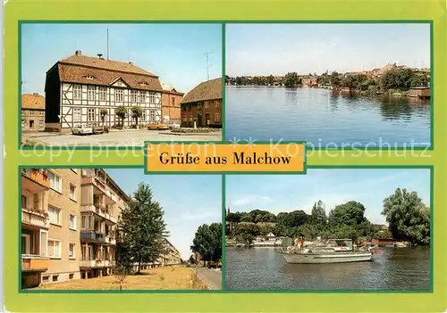 AK / Ansichtskarte Malchow Rathaus Neubauten Motorboot Malchower See Mecklenburgische Seenplatte Malchow
