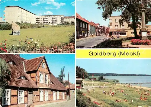 AK / Ansichtskarte Goldberg_Mecklenburg John Brinckmann Strasse Kreisheimatmuseum Strasse des Friedens Partie am See Goldberg_Mecklenburg