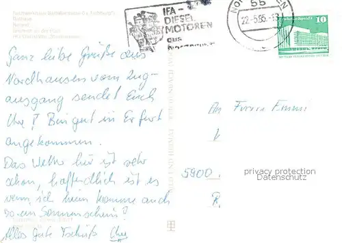 AK / Ansichtskarte Nordhausen_Thueringen Fachwerkhaus Barfuessergasse 6 Flohburg Rathaus Roland Statue Brunnen Post HO Gaststaette Stadtterrasse Nordhausen Thueringen