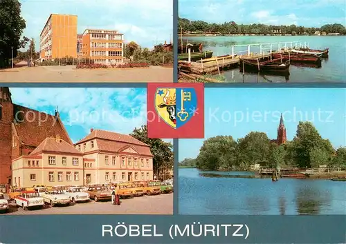 AK / Ansichtskarte Roebel_Mueritz R. Sorge Oberschule Promenade Rathaus Hafen Mecklenburgische Seenplatte Roebel Mueritz