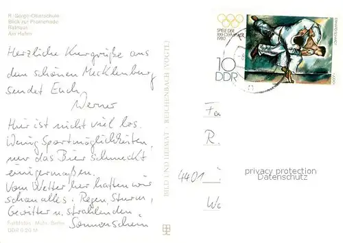 AK / Ansichtskarte Roebel_Mueritz R. Sorge Oberschule Promenade Rathaus Hafen Mecklenburgische Seenplatte Roebel Mueritz