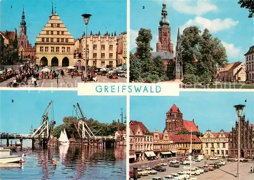 AK / Ansichtskarte Greifswald Rathaus Nikolaidom Wiecker Bruecke Platz der Freundschaft Greifswald