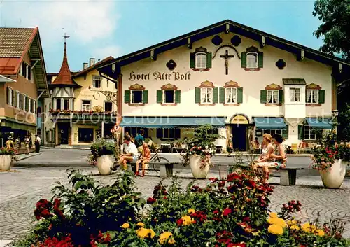AK / Ansichtskarte Oberammergau Hotel Alte Post am Dorfplatz Passionsspielort Oberammergau