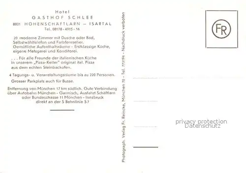 AK / Ansichtskarte Hohenschaeftlarn Hotel Gasthof Schlee Hohenschaeftlarn