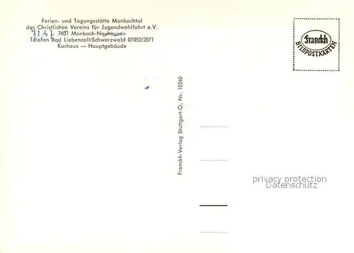 AK / Ansichtskarte Monbach Neuhausen_Enzkreis Ferien  und Tagungsstaette Monbachtal Christlicher Verein fuer Jugendwohlffahrt e.V. Monbach Neuhausen
