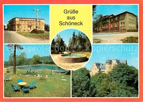 AK / Ansichtskarte Schoeneck_Vogtland HO Hotel Schoenecker Hof Kinderkurheim Freibad Haselmuehle Stadtpark Rathaus Schoeneck_Vogtland