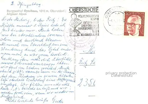 AK / Ansichtskarte Oberstdorf Berggasthof Oytalhaus Wasserfall Allgaeuer Alpen Oberstdorf