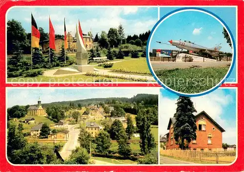 AK / Ansichtskarte Morgenroethe Rautenkranz Geburtsort des 1. Fliegerkosmonauten der DDR Ausstellung MIG 21 Denkmal Elternhaus von Oberst Sigmund Jaehn Ortsansicht Morgenroethe Rautenkranz