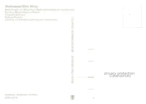 AK / Ansichtskarte Weisswasser_Oberlausitz Wohnkomplex am Wasserturm Kaufhaus Tiergarten Rathaus Jahnteich Schiffsbar Weisswasser_Oberlausitz