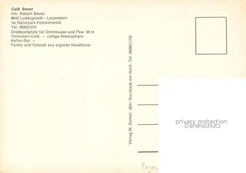 AK / Ansichtskarte Lauenstein_Oberfranken Cafe Bauer Gastraeume Terrasse Bar  Lauenstein_Oberfranken
