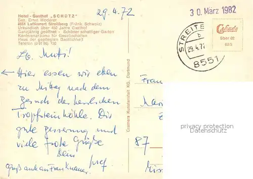 AK / Ansichtskarte Streitberg_Oberfranken Hotel Gasthof Schuetz Streitberg Oberfranken
