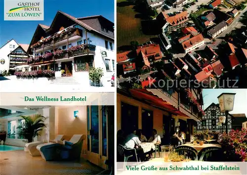 AK / Ansichtskarte Staffelstein Gasthof Hotel Zum Loewen Eingang Terrasse Fliegeraufnahme Staffelstein