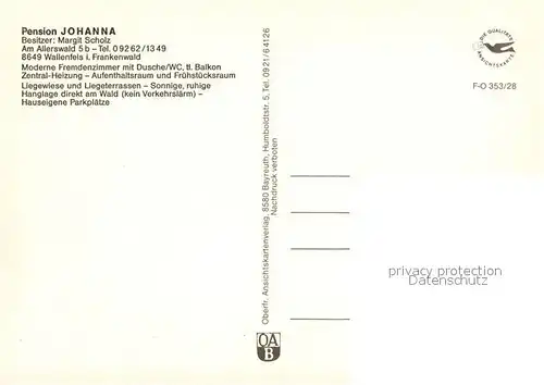 AK / Ansichtskarte Wallenfels_Oberfranken Pension Johanna Wallenfels_Oberfranken