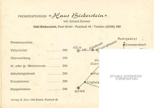 AK / Ansichtskarte Wiehl_Oberbergischer_Kreis Fremdenpension Haus Biberstein Gastraeume Fitnessraum Zimmer 