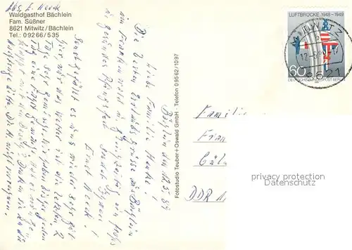 AK / Ansichtskarte Mitwitz Waldgasthof Baechlein Gaststube Terrasse Mitwitz