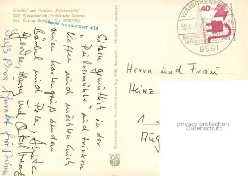 AK / Ansichtskarte Waischenfeld Gasthof Pension Pulvermuehle Waischenfeld