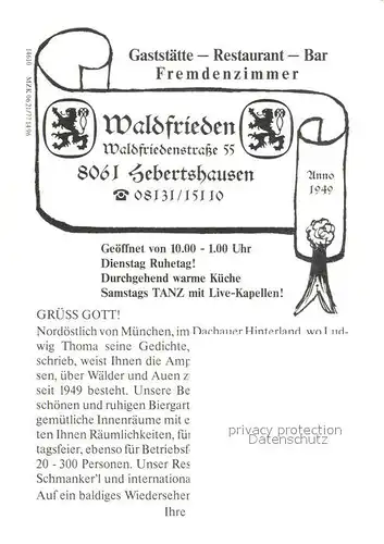 AK / Ansichtskarte Hebertshausen Gaststaette Waldfrieden Restaurant Terrasse Hebertshausen