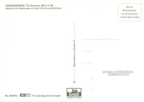 AK / Ansichtskarte Romanshorn_Bodensee Seepark mit kath Kirche und Schloss Romanshorn Bodensee