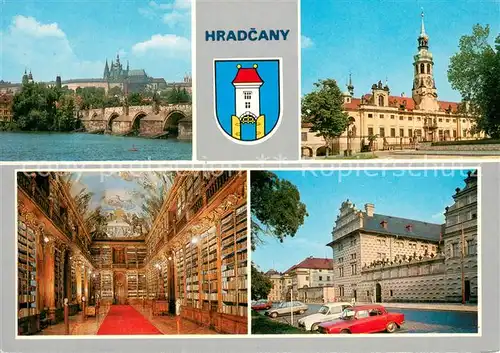 AK / Ansichtskarte Praha_Prahy_Prague Hradcany Prazsky hrad s Karlovym mostem Loreta Pamatnik narodniho pisemnictvi Filozoficky sal Strahovske knihovny Praha_Prahy_Prague