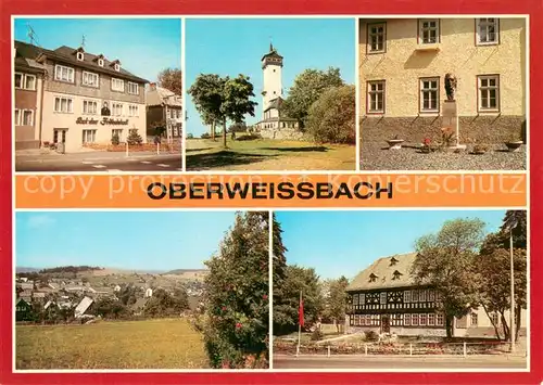 AK / Ansichtskarte Oberweissbach Rathaus Froebelturm Froebeldenkmal Teilansicht Geburtshaus Friedrich Froebels Oberweissbach
